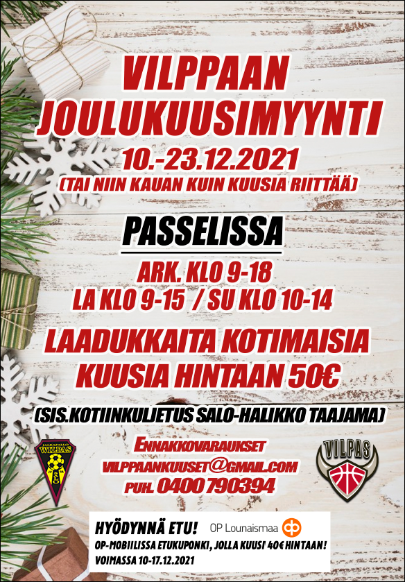Salon Vilppaan perinteinen joulukuusimyynti alkaa perjantaina 10.12.