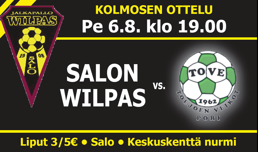 Wilpas palaa kotikentälle ”tauon” jälkeen. Kolmosen ottelu Wilpas-ToVe perjantaina 6.8.2021 klo 19.00.